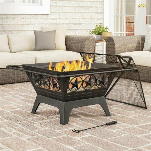 Grillgear 32 in. Outdoor Deep Fire Pit Steel Bowl with Star Cutouts Black GR3239632
